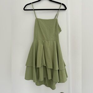 Green Ruffle Mini Dress with Tie Back